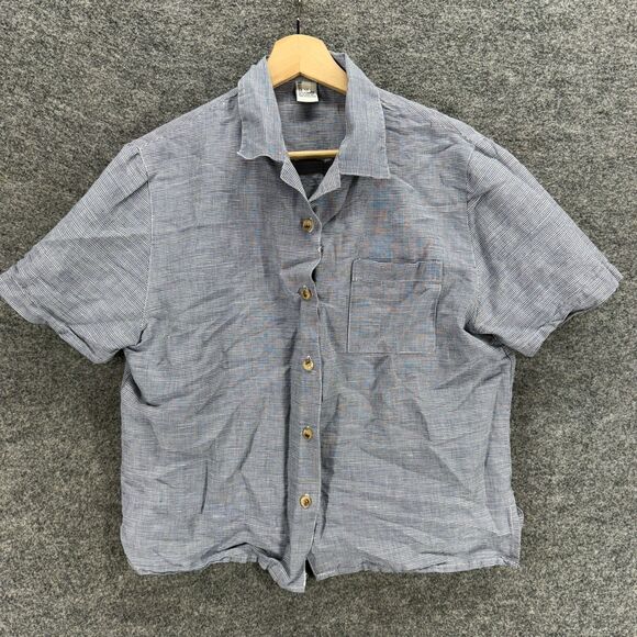 Adolfo Tops - Adolfo Shirt Women M Medium Gray Button Up Collared Short Sleeve Linen Pockets
